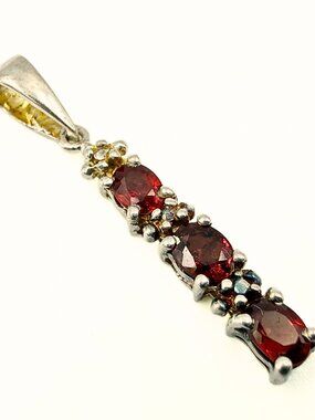 STS Marked Sterling Silver Three(3) Stone Ruby Linear Journey Pendant